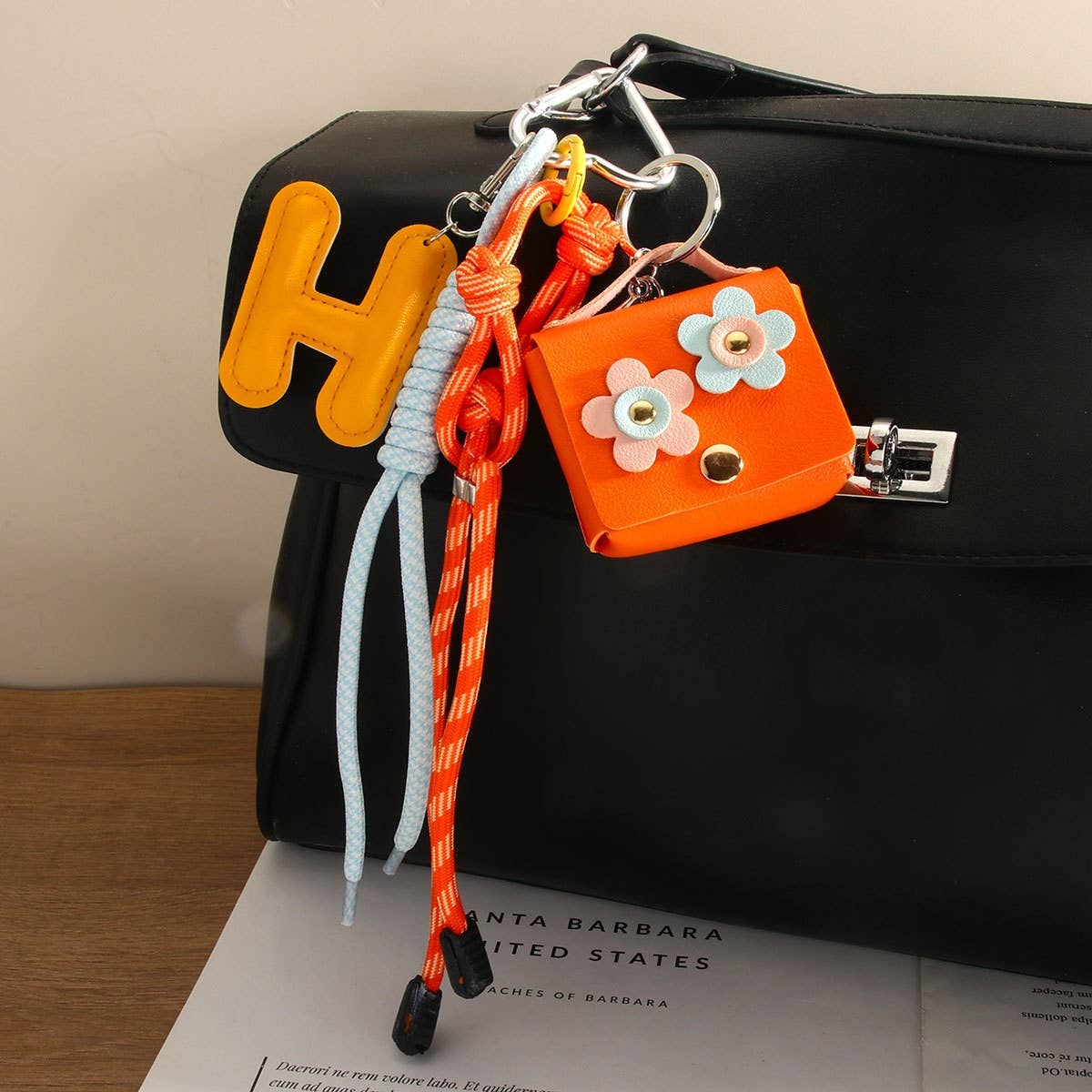 H Letter Floral Earbud Pouch Keychain