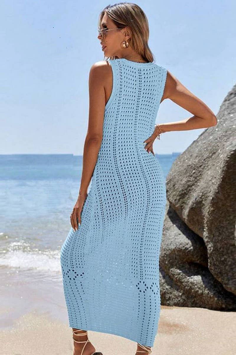 CWDMD4741_KNIT HOLLOW LONG TANK BIKINI COVER UP DRESS
