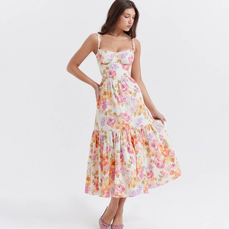 A long, high-cut, fresh and country-style dress