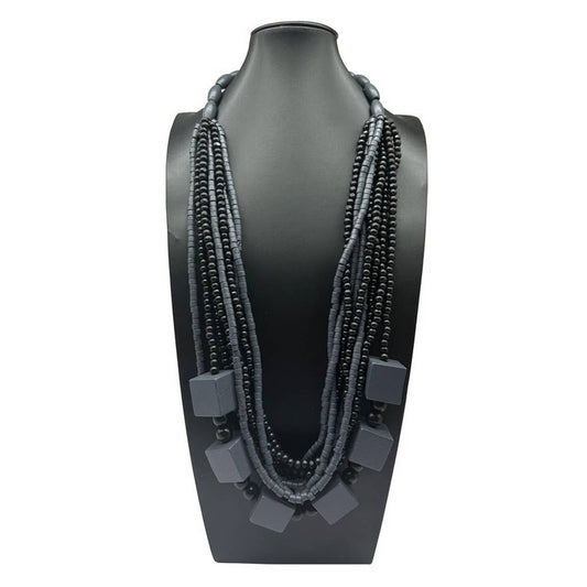 SQUARE WOOD MULTI-LAYER WOODEN BEAD NECKLACE_CWMM4975