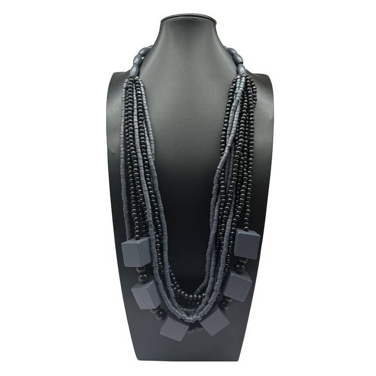 SQUARE WOOD MULTI-LAYER WOODEN BEAD NECKLACE_CWMM4975