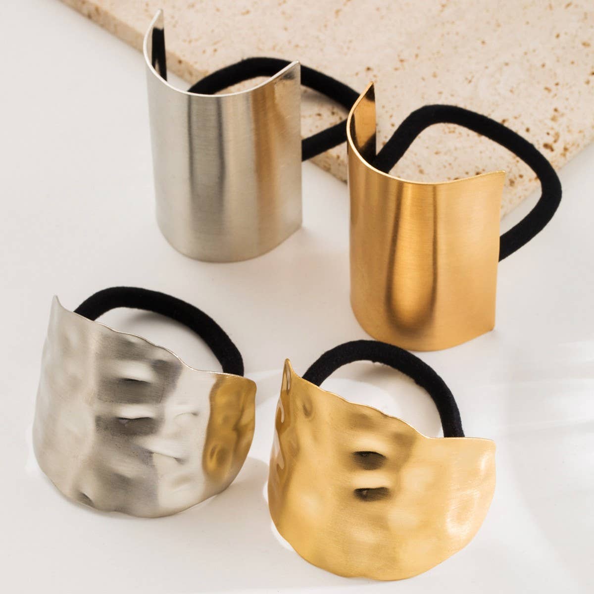 Minimalist Korean Metal Hair Tie, Textured Shine