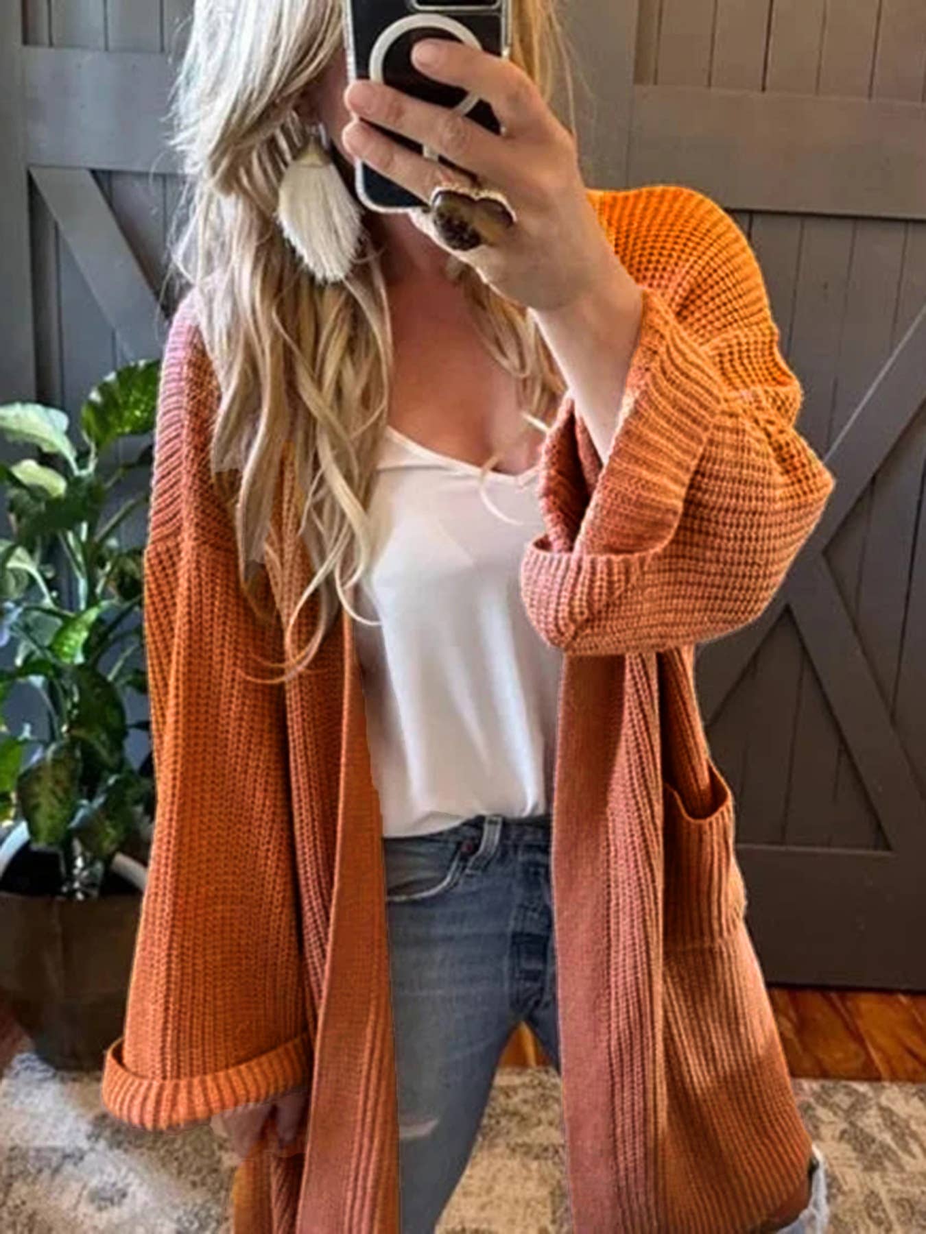 Solid-color casual loose knitted cardigan