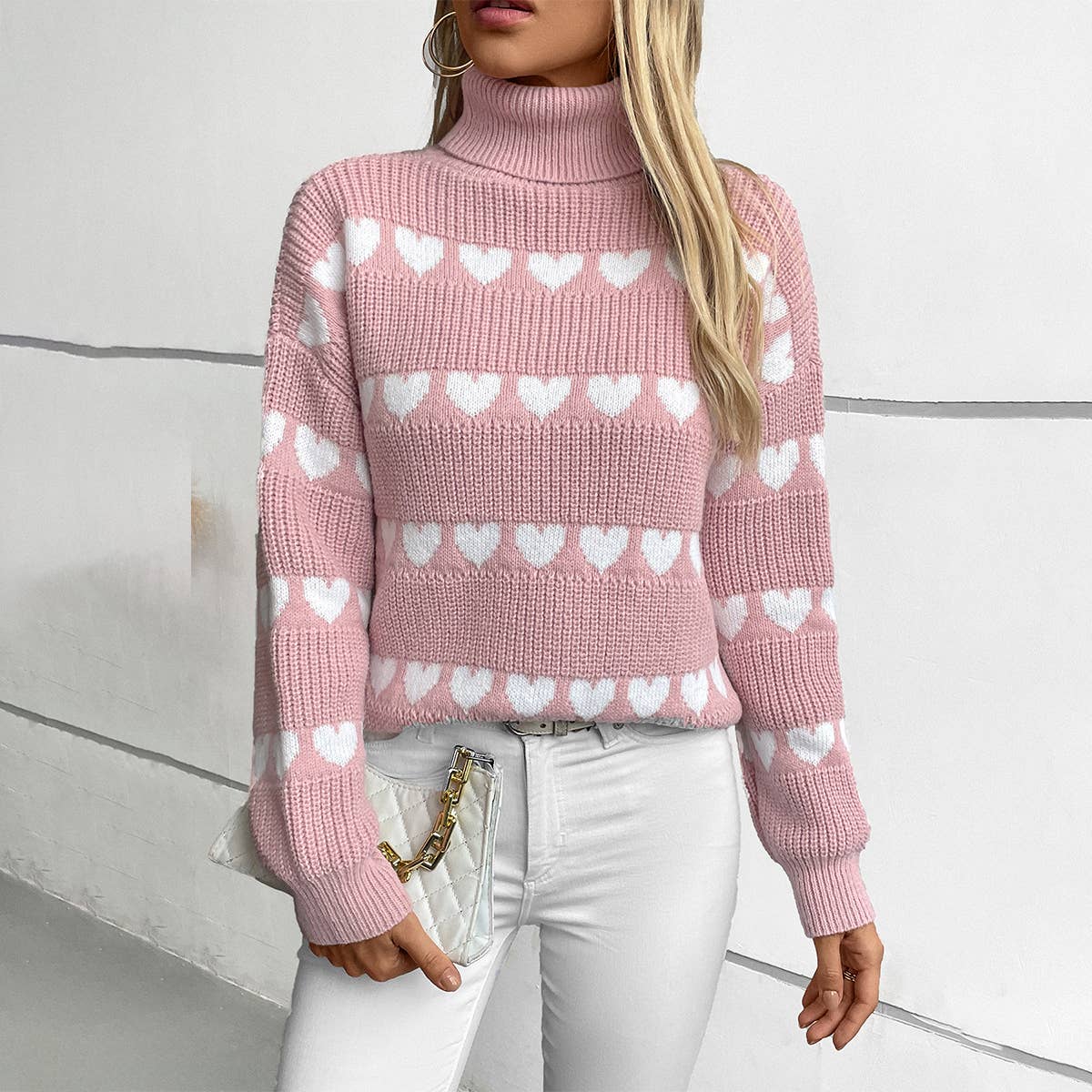 Lapel love pullover fashion long-sleeved sweater