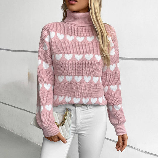 Lapel love pullover fashion long-sleeved sweater