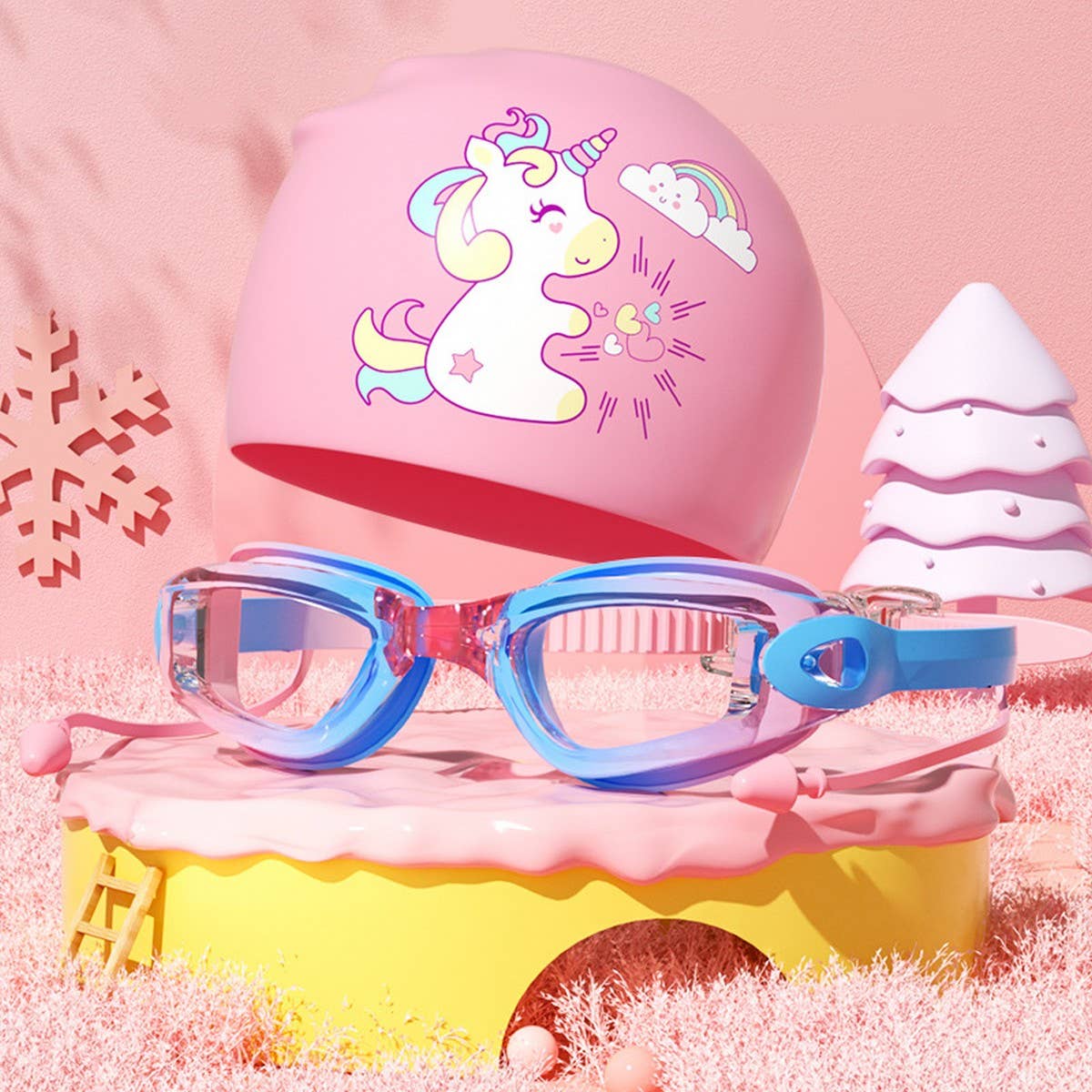 Kids HD Anti-Fog Swim Goggles & Cap ? Cute Style