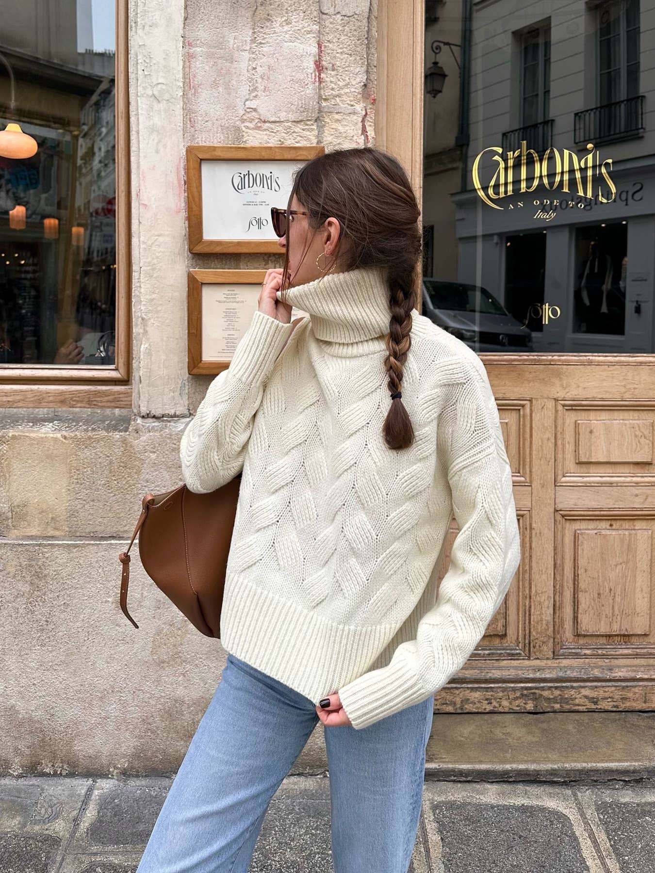 Laid-back high-neck knitted pullover sweater