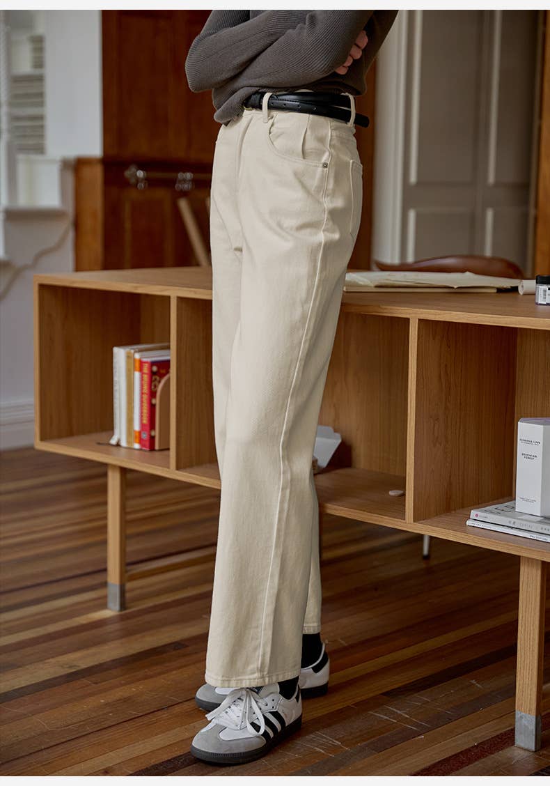 Pure cotton high-waisted straight-leg pants