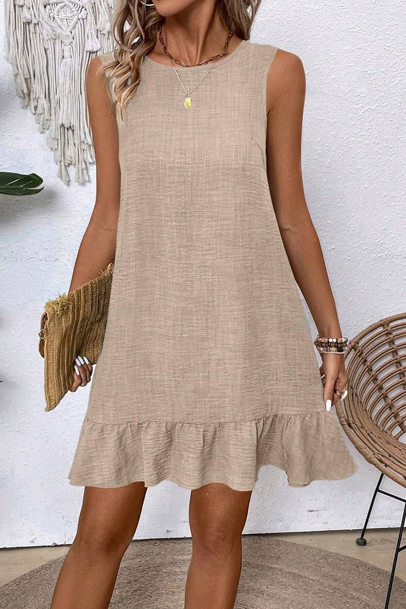 CWDSD7142_RUFFLED SLEEVELESS CASUAL TANK DRESS