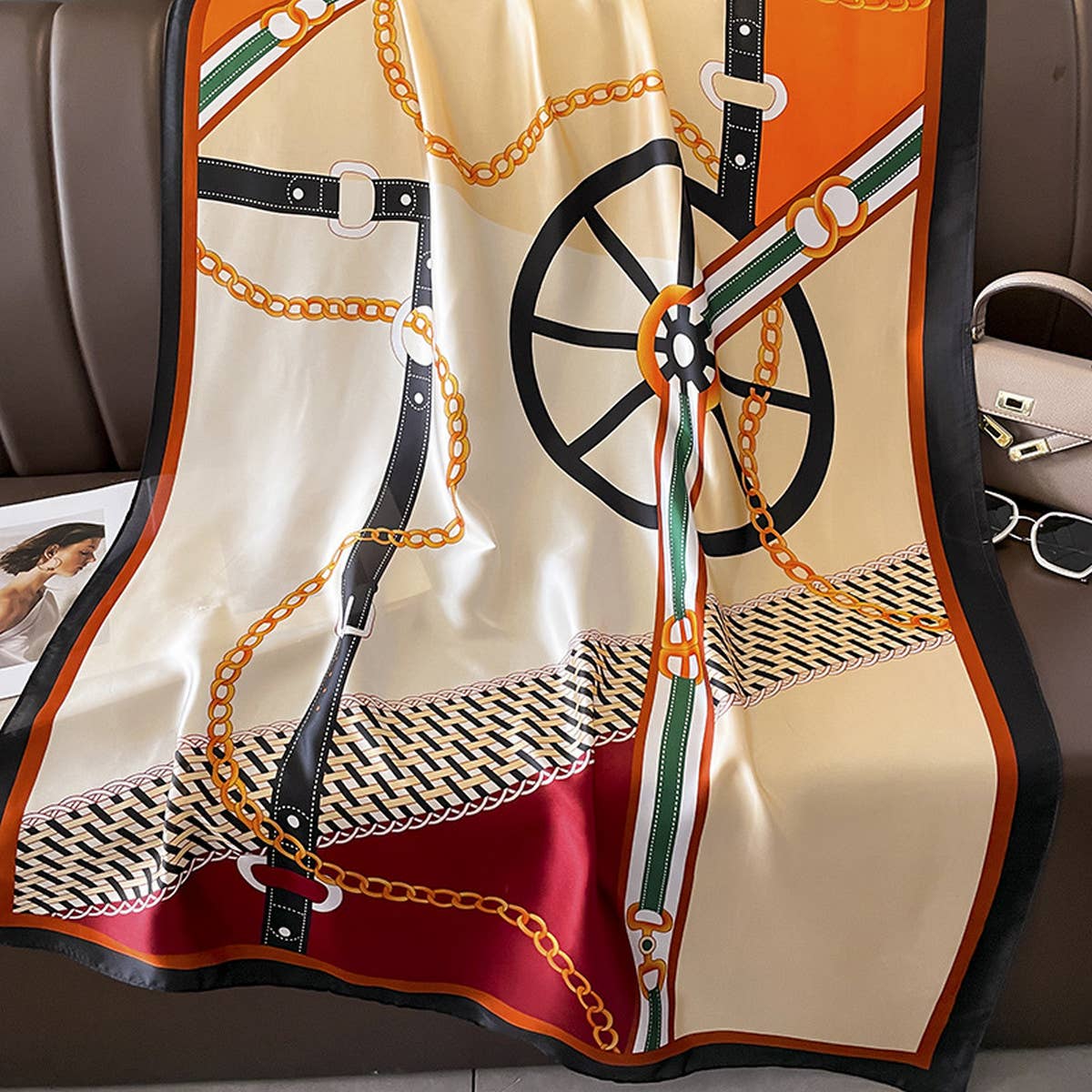 French Style Long Satin Scarf for Fall Layering