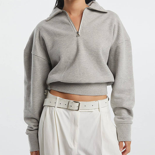 Half-Zip Lapel Long-Sleeved Pullover Hoodie