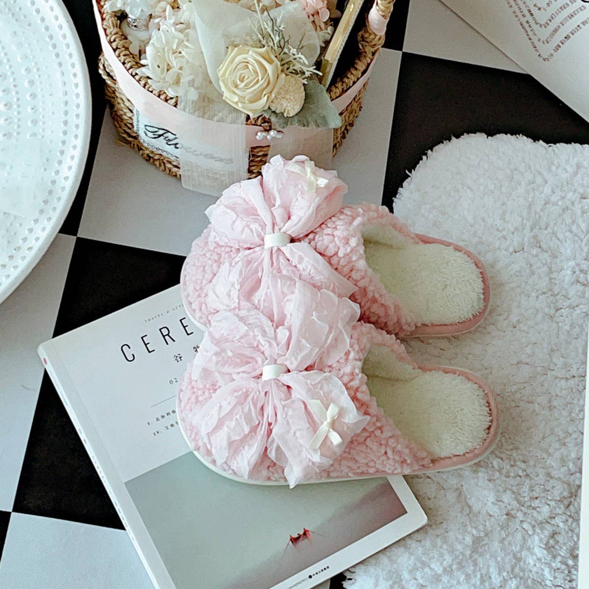 PALACE STYLE BOWKNOT COTTON NON-SLIP SLIPPERS_CWMM2943