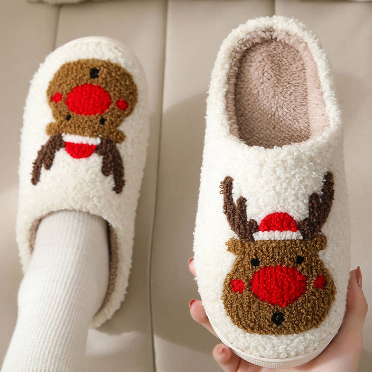 CHRISTMAS ELK NON-SLIP COTTON SLIPPERS