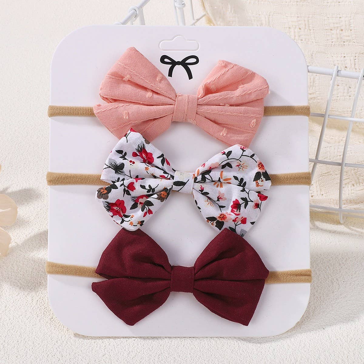 Cotton Linen Bow Headband Set for Babies