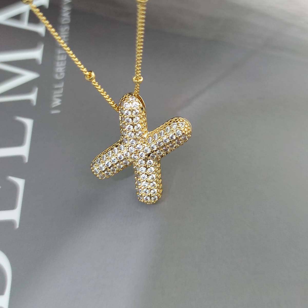 Copper Zirconia 26 Letters Pendant Necklace