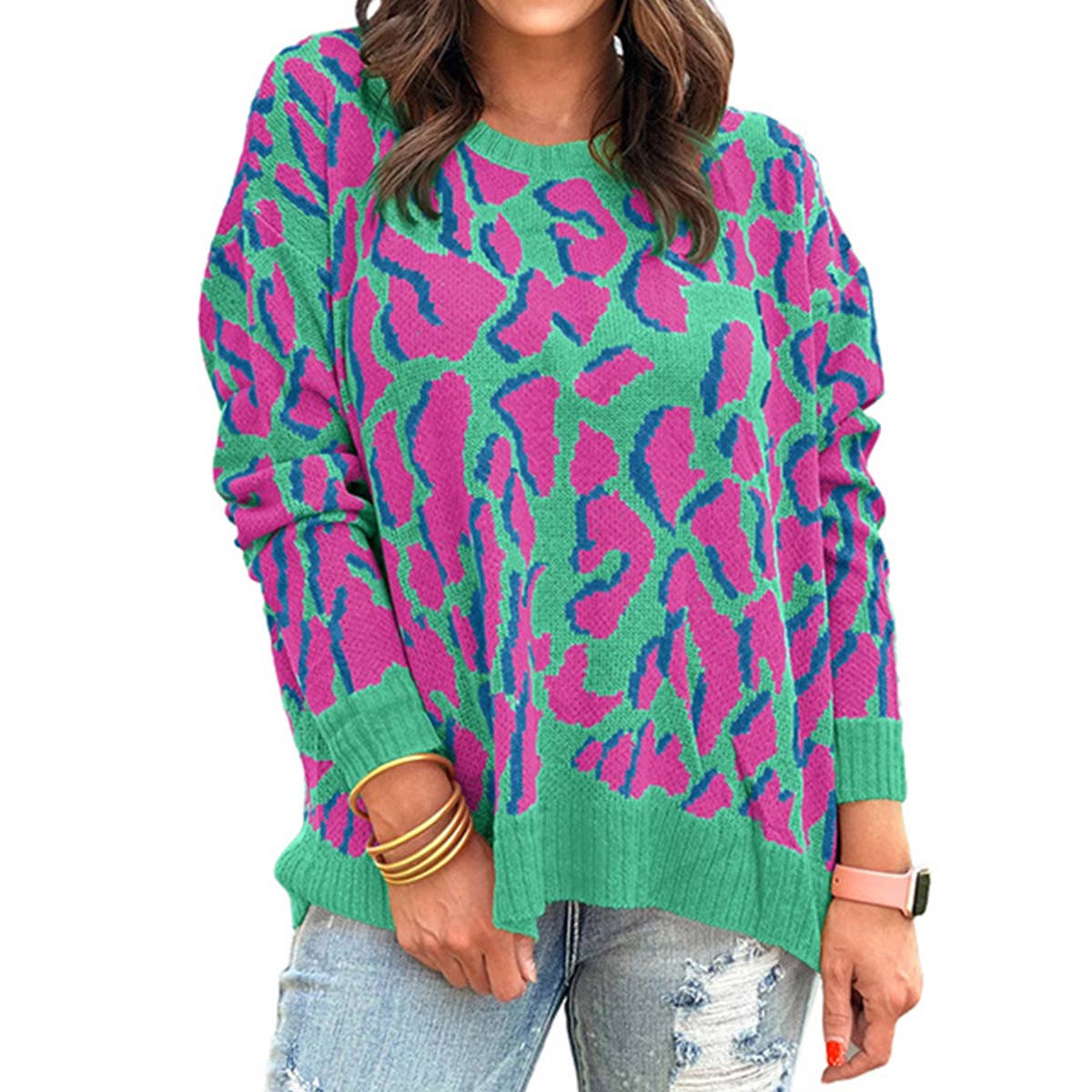 STYLISH FLORAL SWEATER WITH CONTRASTING COLORS