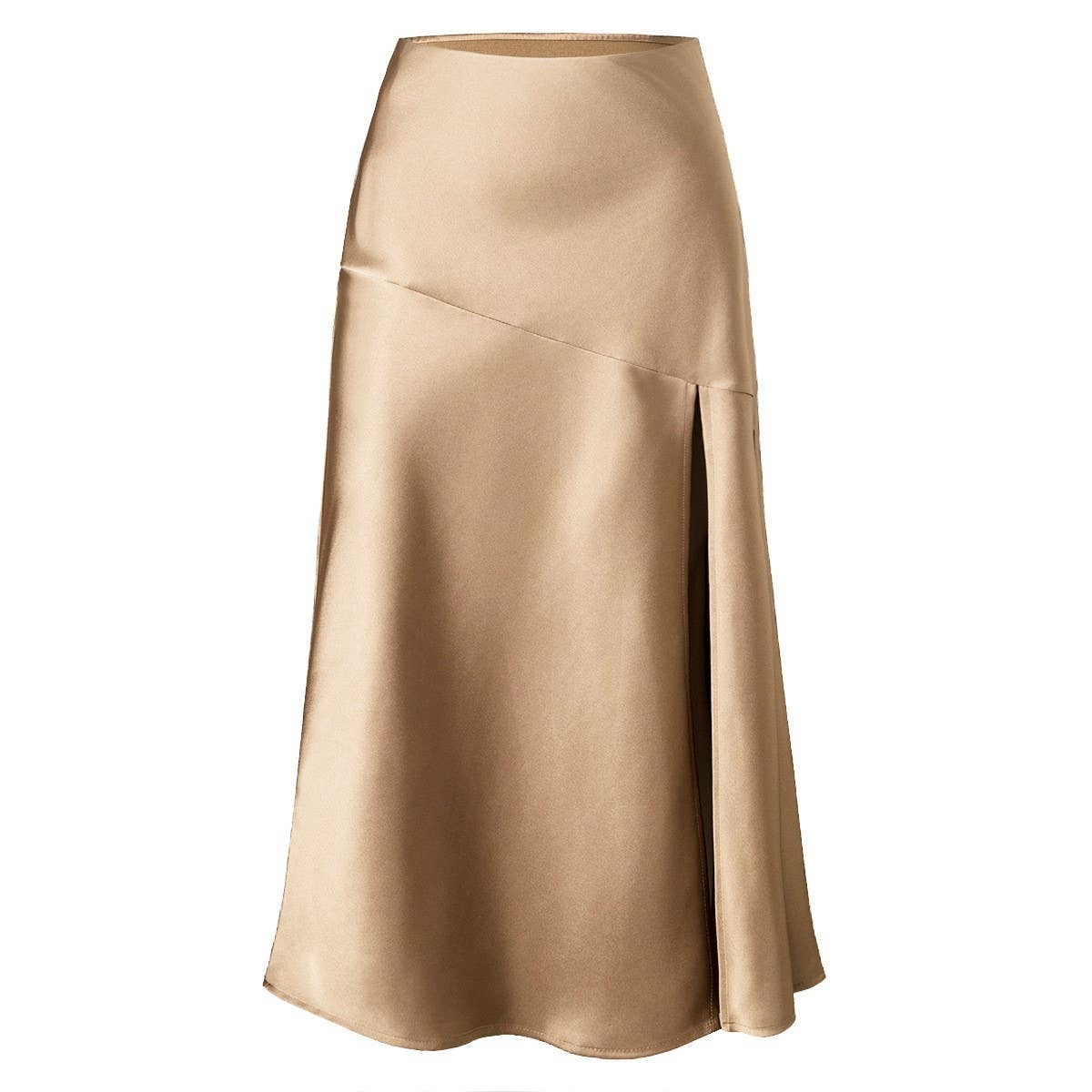 SATIN SKIRT HIGH WAIST ELASTIC SLIT LONG SKIRT