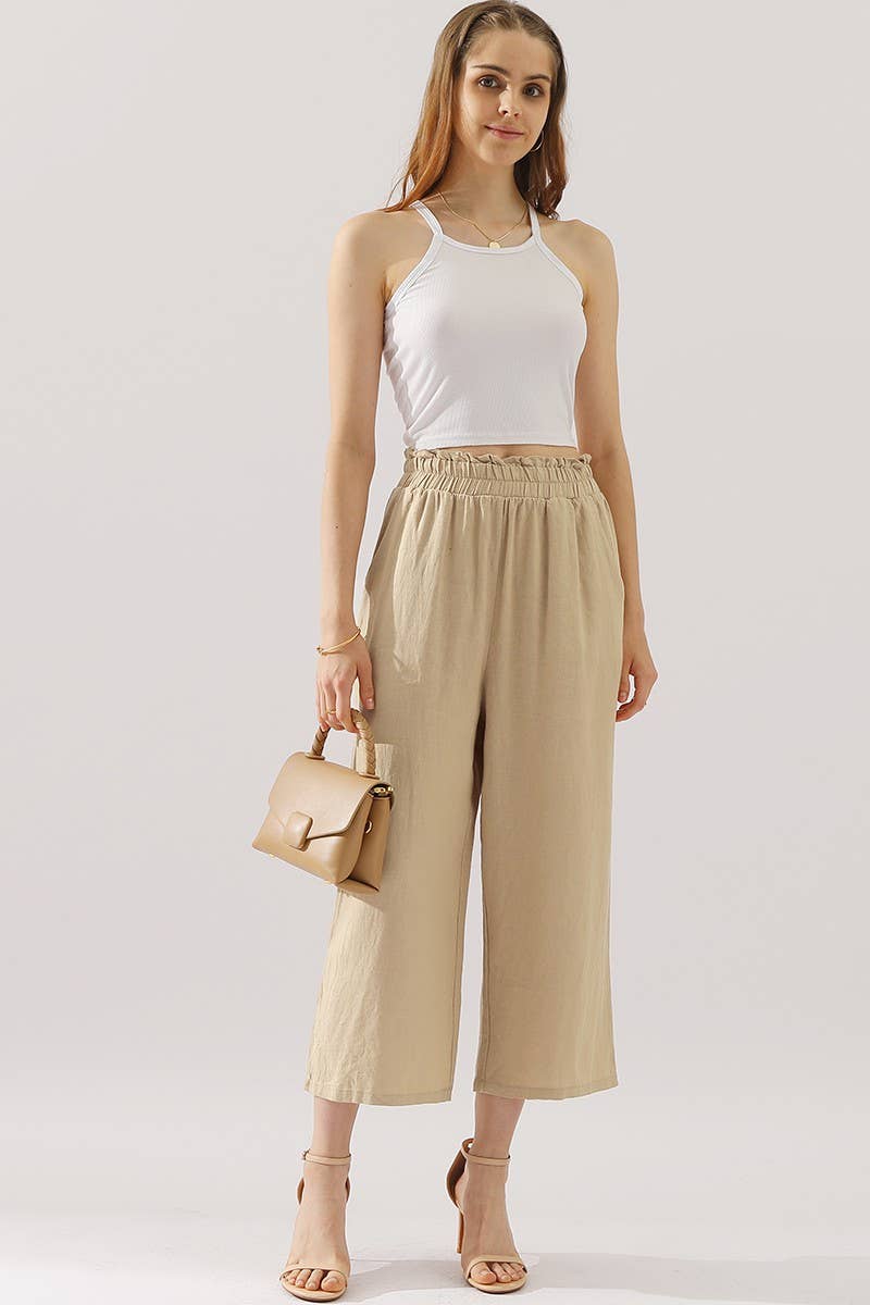 CWBLP416_EASY PULL ON LINEN CAPRIS PANTS WITH SIDE POCKET
