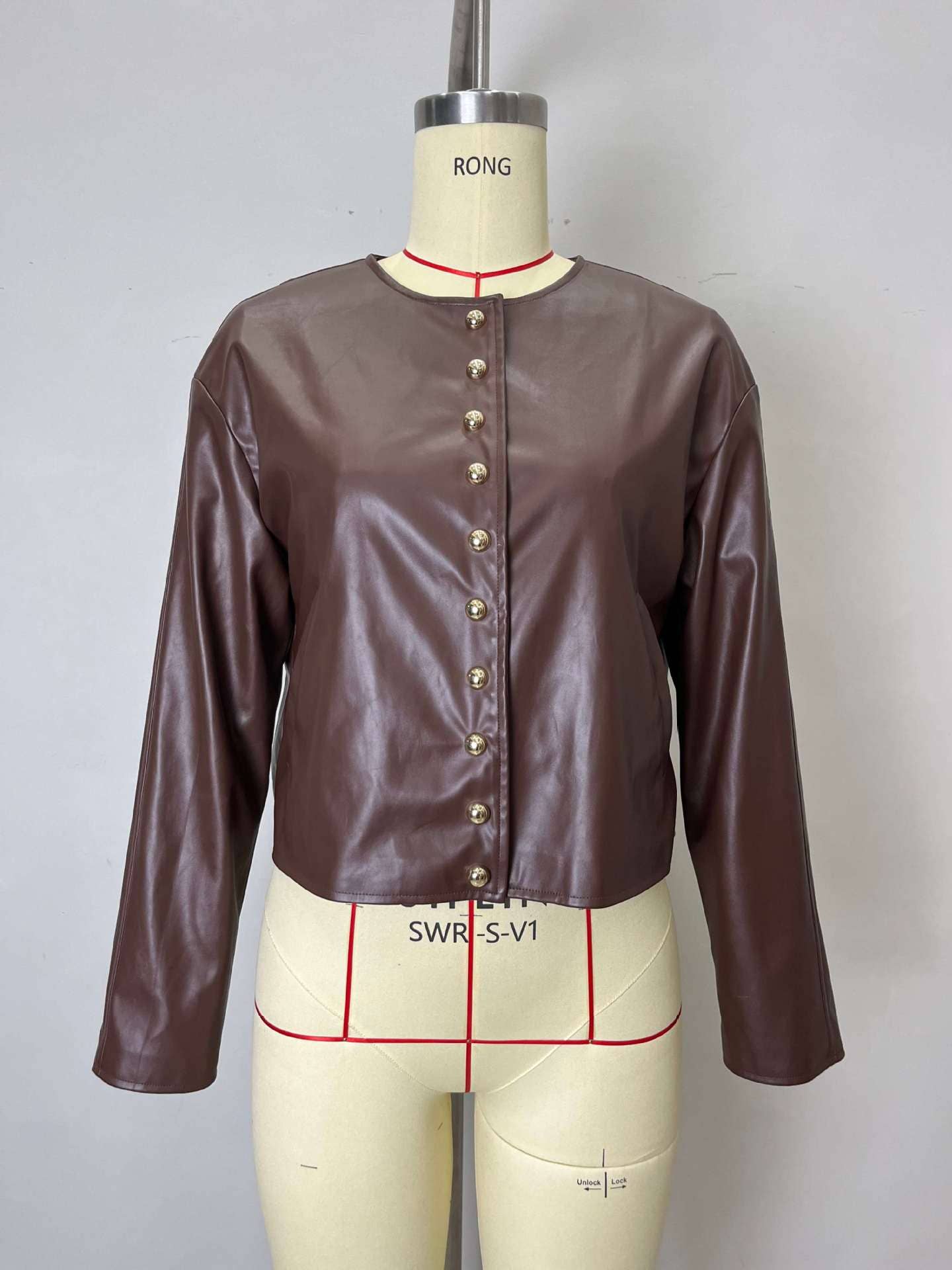 Golden Single-Breasted Short Leather Jacket
