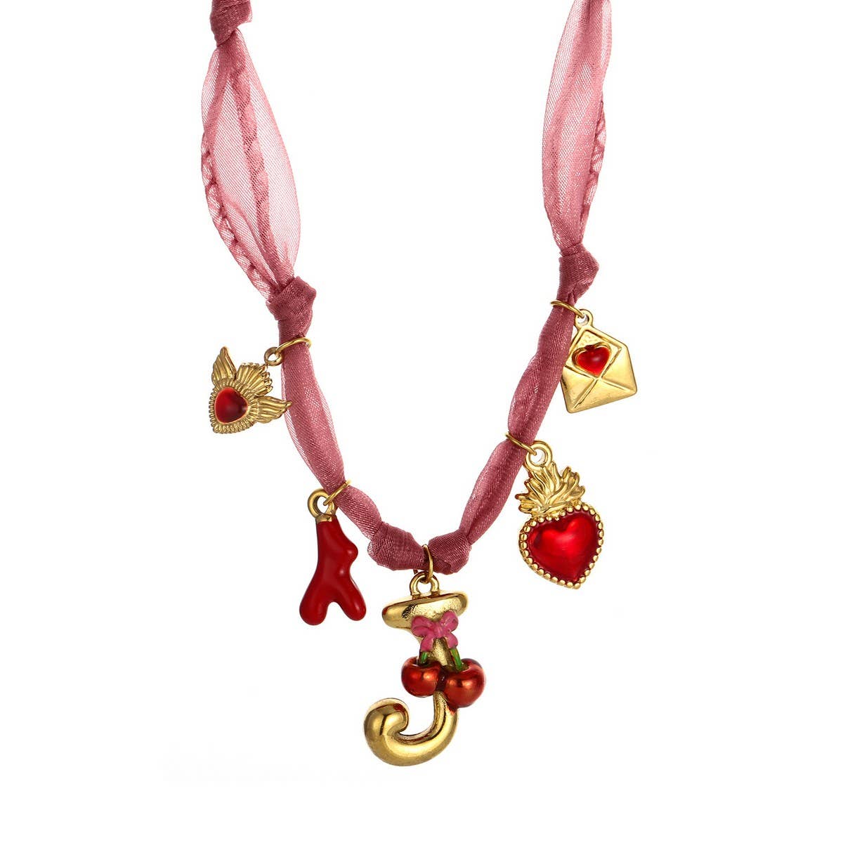 Colorful Scarf Necklace with Fruit Charms