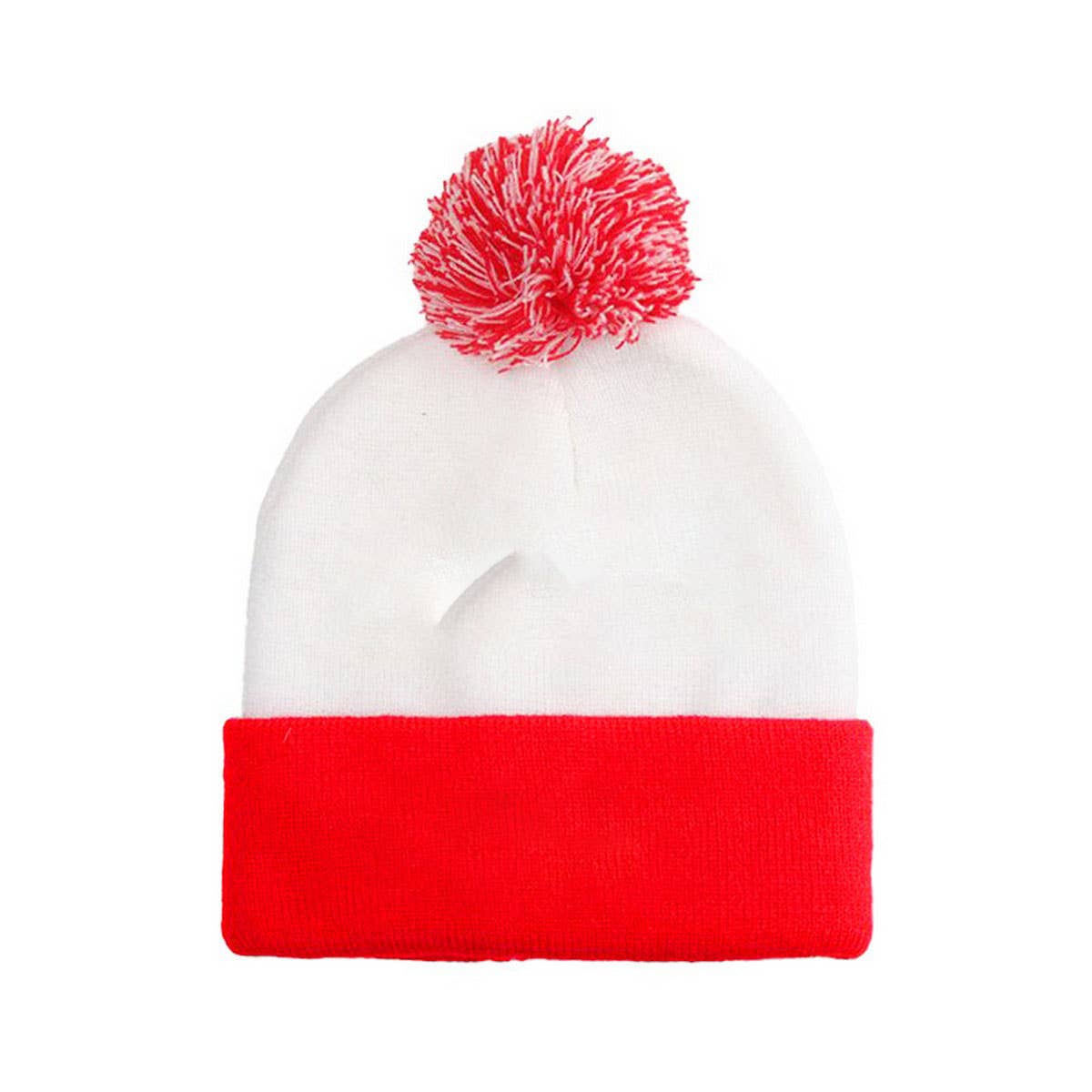 CWAH04338_CHRISTMAS STRIPED KNIT POM POM BEANIE HAT