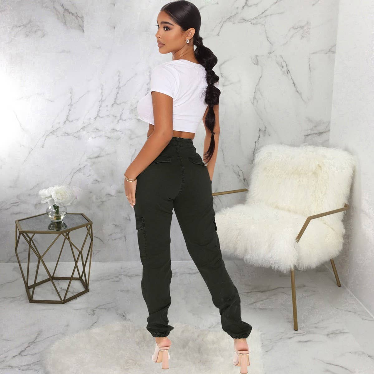 WOMEN FASHIONABLE CASUAL SLIM FITTING CARGO PANTS_CWBLP0355