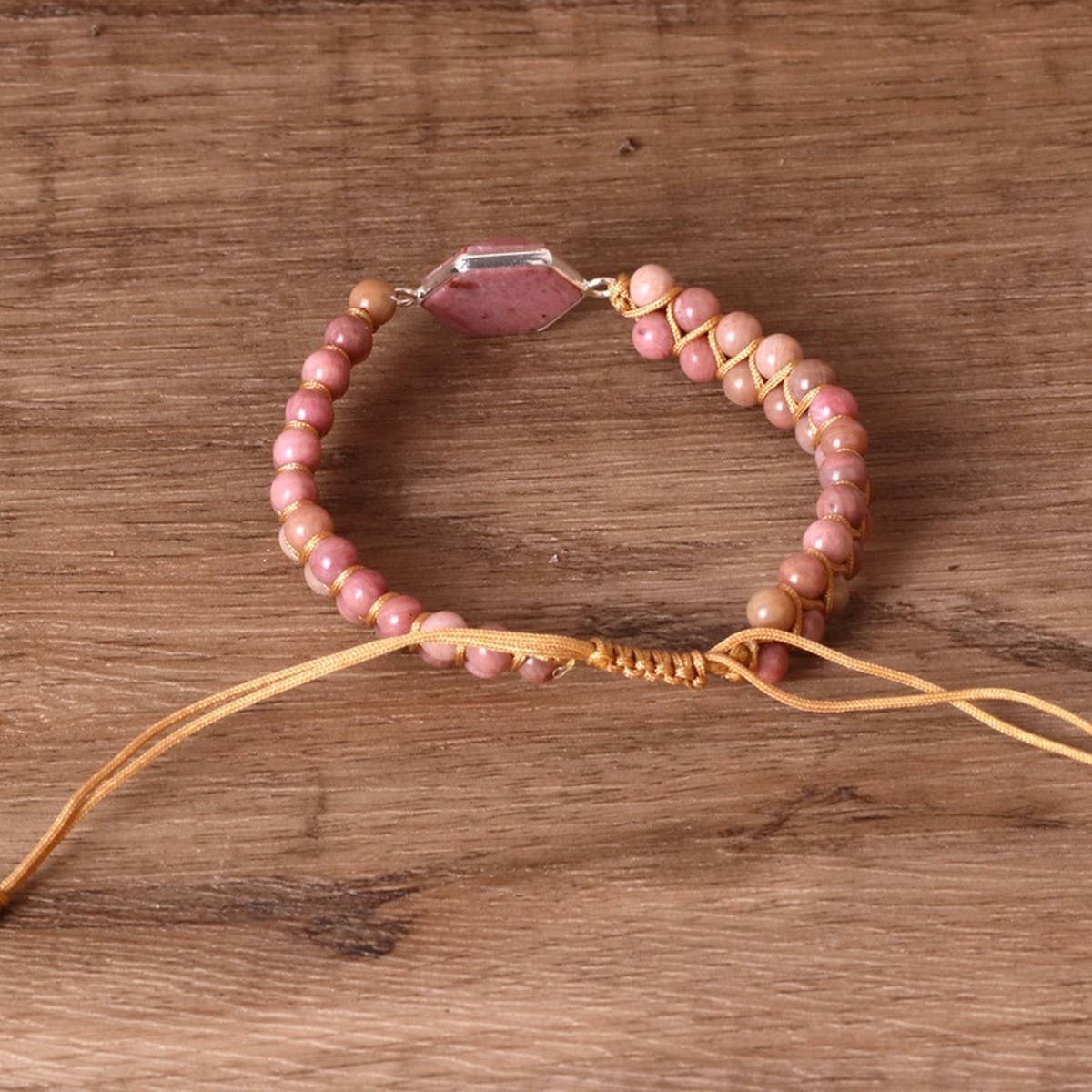HEXAGONAL RHODONITE BRAIDED BRAIDED BRACELET