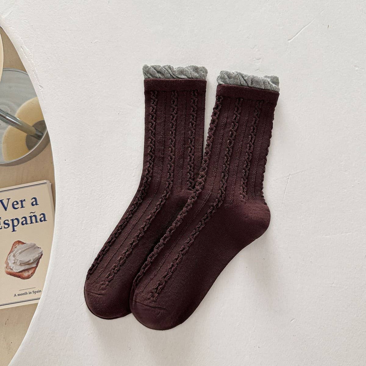 Twist Lace Ruffle Crew Socks For Women