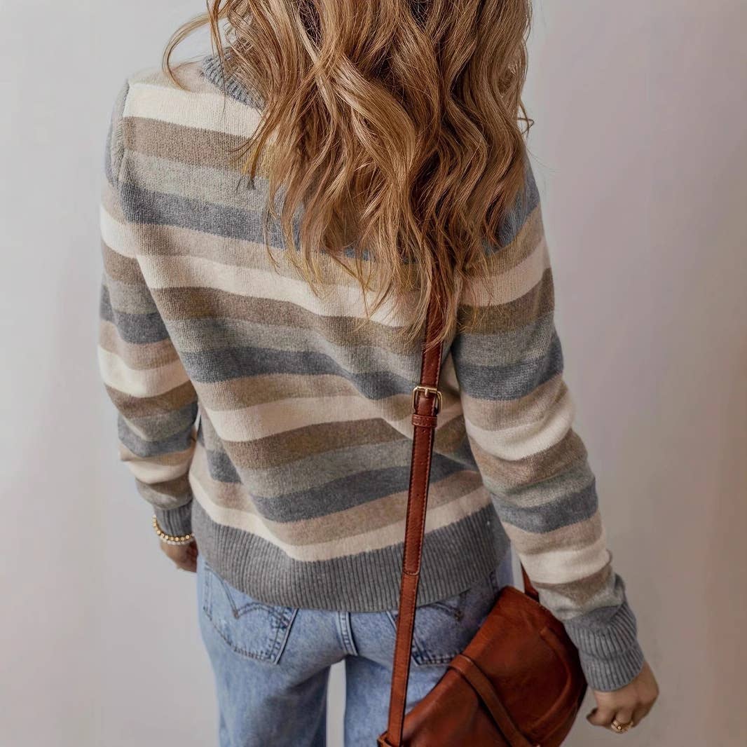 Round-neck simple color-blocked printed sweater
