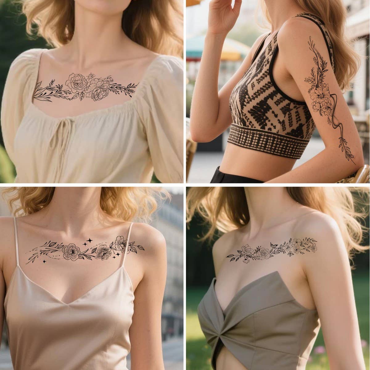 Sexy Floral Sleeve Tattoos ? Bikini & Chest Art