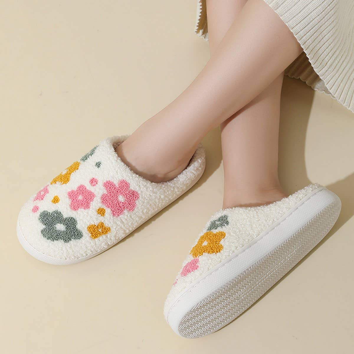 CUTE COLORFUL FLOWER WINTER WARM COTTON SLIPPERS