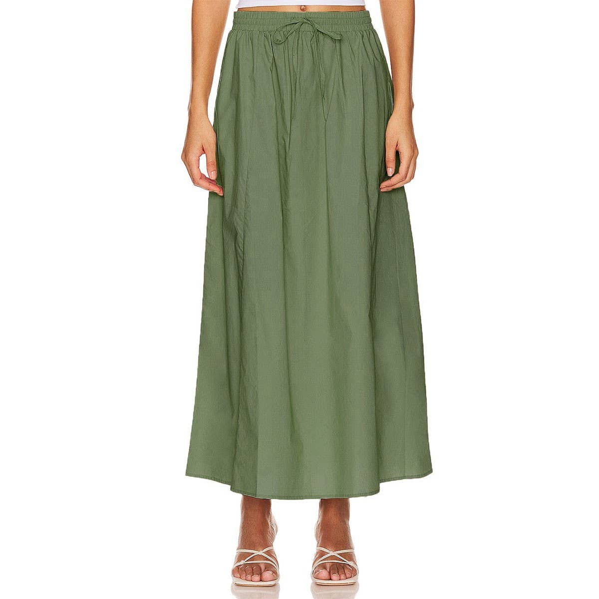 COTTON SKIRT HIGH WAIST SLIT LACE UP LONG SKIRT