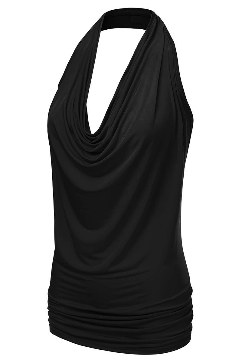 AWTHT028-P_Halter Neck Draped Front Open Back Top