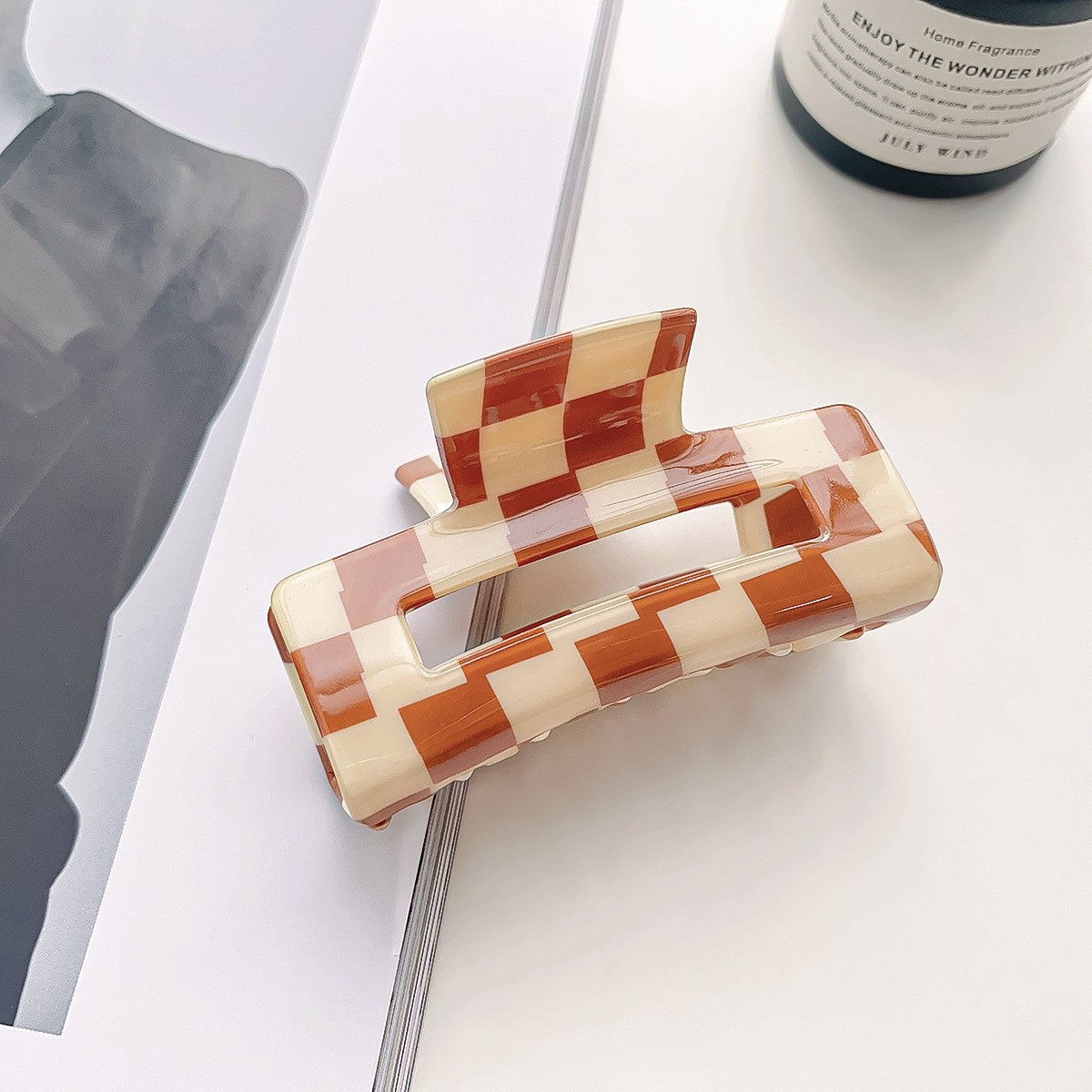 Checkerboard Hair Claw ??Candy Color Acetate Look_CWAHA0395