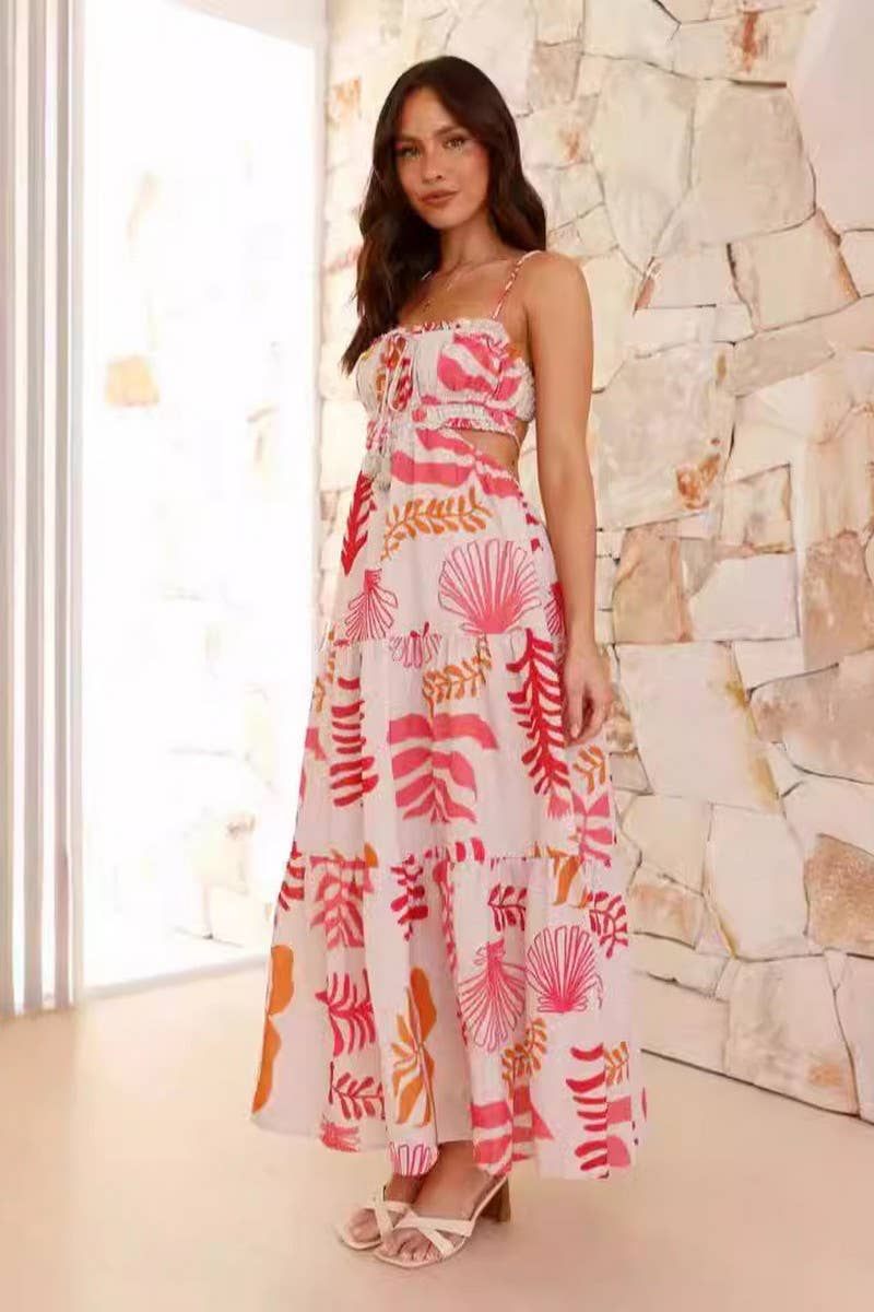 CWDMD5675_V-NECK SLEEVELESS SOLID SPLICED FLARE MAXI DRESS