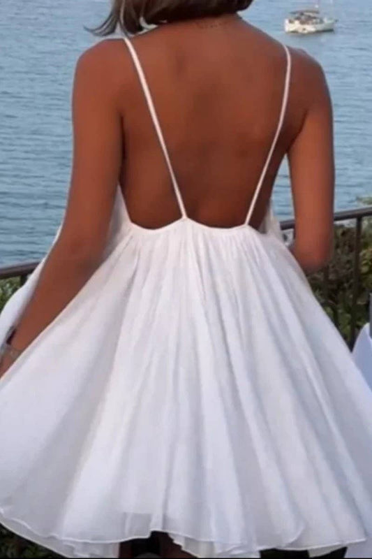 CWDSD6610_BACKLESS V-NECK SLEEVELESS SUSPENDER DRESS