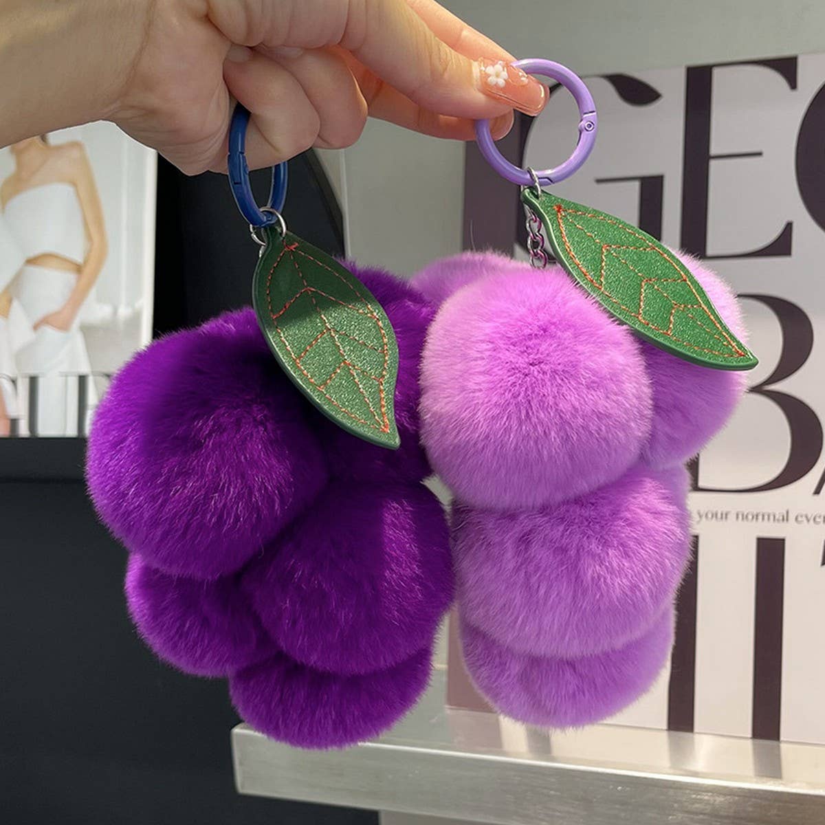 CUTE PLUSH DOLL PURPLE GRAPE CAR KEYCHAIN PENDANT