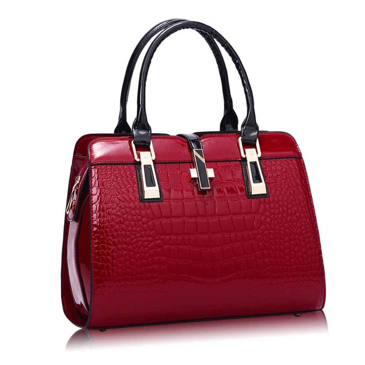 PATENT LEATHER TOP HANDLE CROCODILE SHOULDER BAG_CWAB2669