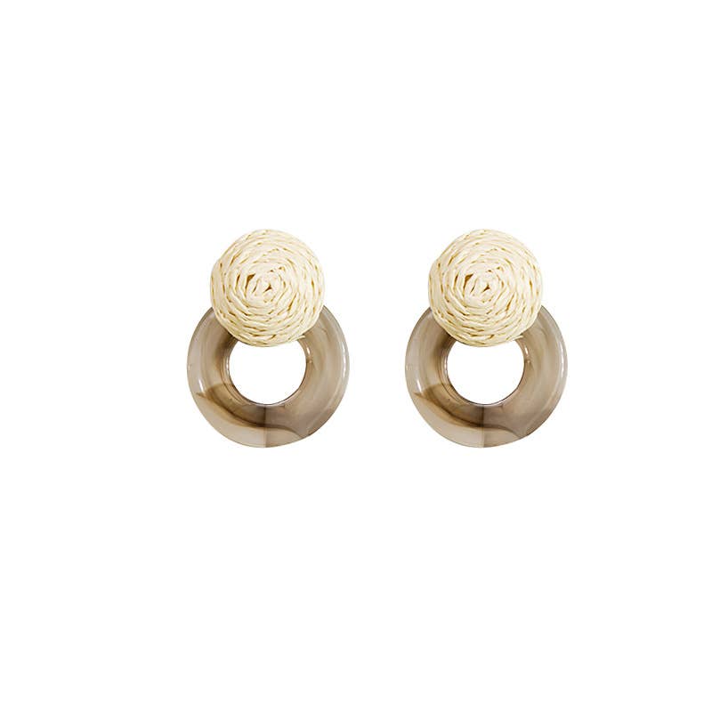 Silver needle French resin round stud earrings