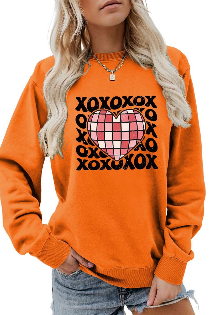 VALENTINE DAY XO PLAID HEART PRINT SWEATSHIRT_CWTSTL0981