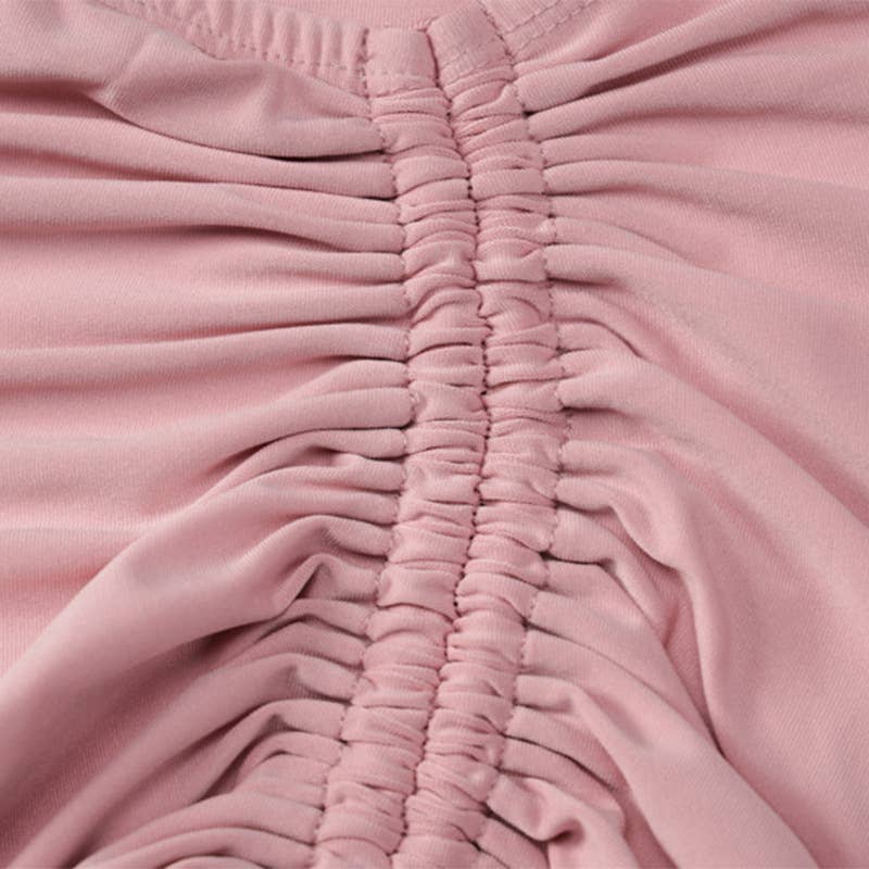 One Shoulder Crop Top and Ruched Skirt Set