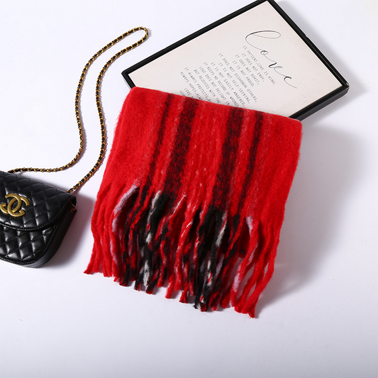 Korean Striped Brushed Winter Scarf for Women