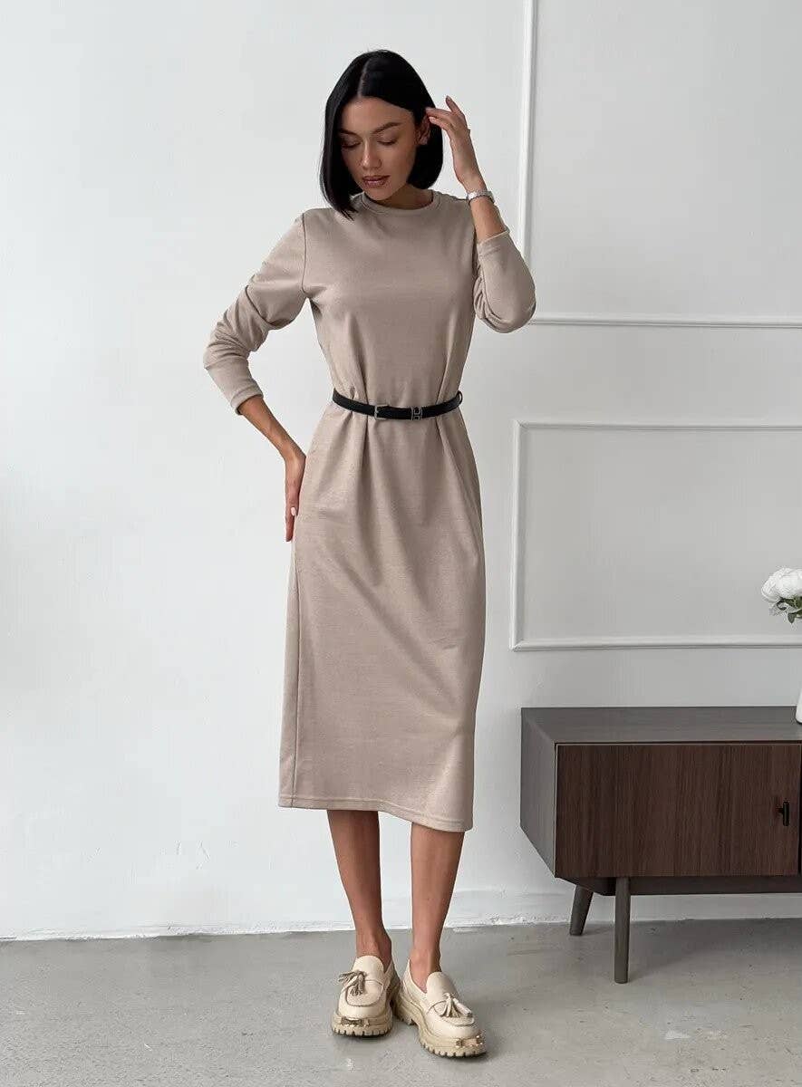 Fashion long sleeve down feel in the long dress