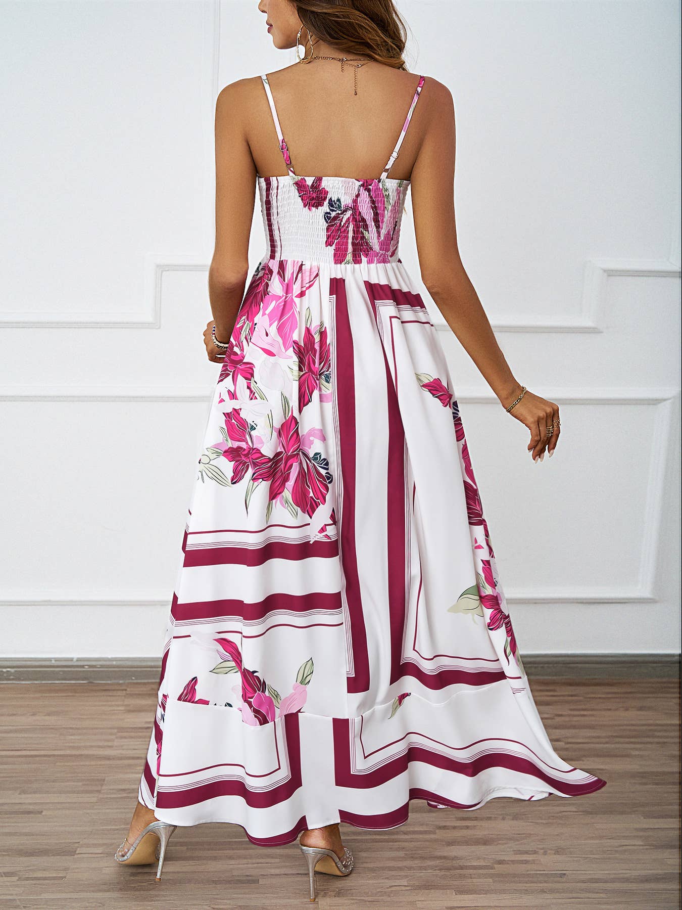 PRINTED HALTER HALTER HIGH-WAISTED A-LINE DRESS