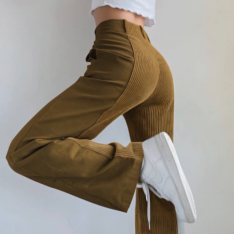 LOOSE-FITTING PANTS SOLID CORDUROY PANTS