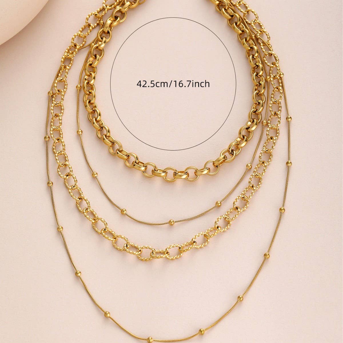 MULTI-LAYERED BEAD NECKLACE WITH 18K GOLD PLATING