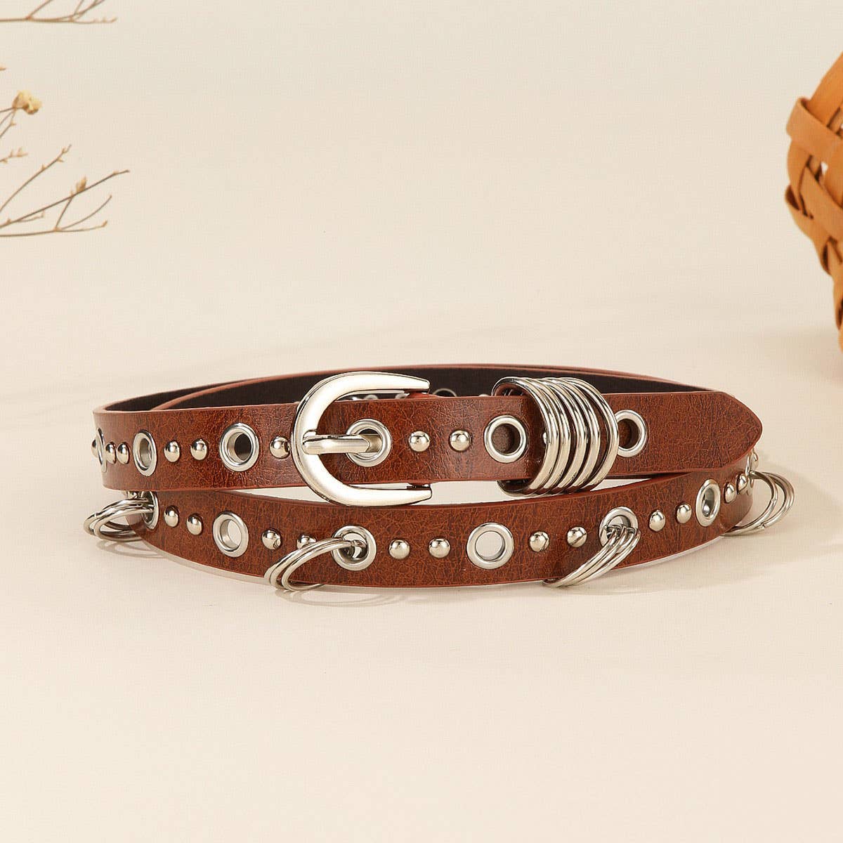 Punk Silver Ring Skinny Belt for Dresses Jeans_CWABE1227