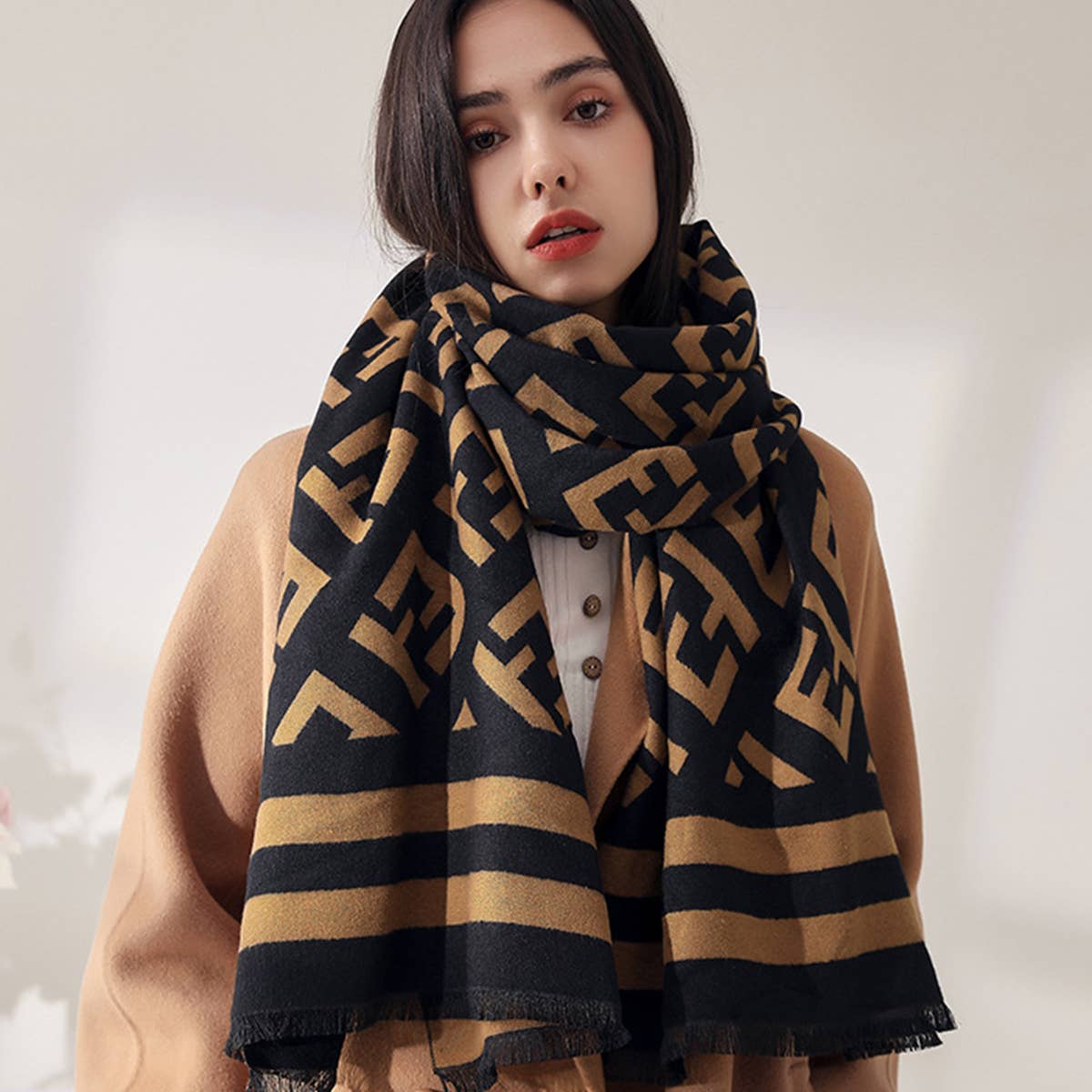 Double-Sided Faux Cashmere Scarf??Warm Shawl