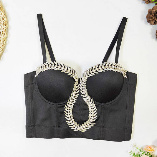 LEAF RHINESTONE HIGH-END HERRINGBONE CORSET_CWMM4178