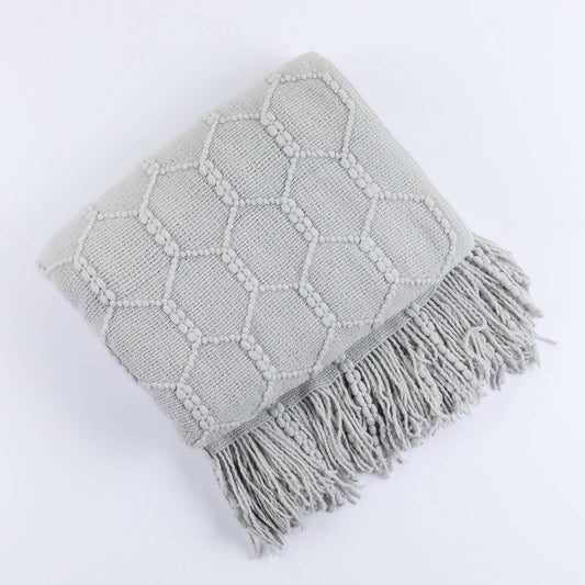 KNITTED SIMPLE THIN TASSEL SOFA BLANKET